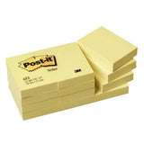 Post-it Notes 653, Canary Yellow, 12 Pads/Pack