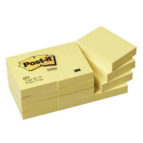 Post-it Notes 653, Canary Yellow, 12 Pads/Pack