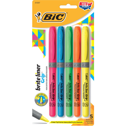 BIC Brite Liner Grip Highlighters - Chisel Marker Point Style