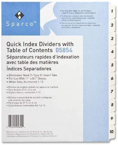 Business Source Quick Index Dividers, Numbered, 1-10
