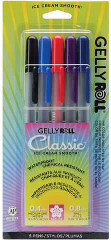 Gelly Roll Classic Pens, 0.8mm, 5/Pack