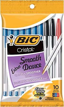 Bic Cristal Stick Pens, Medium Point, Assorted Colors, 10 Pack