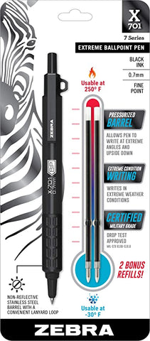 Zebra X-701 Extreme Writing Retractable Black Pen, 0.7mm, 2-Pack