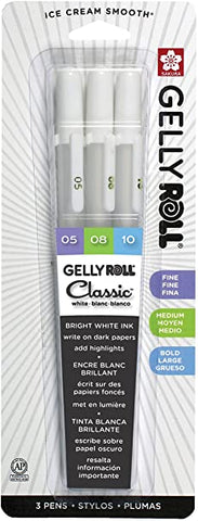 Gelly Roll Classic White Gel Pens, Assorted Sizes, 3/Pack