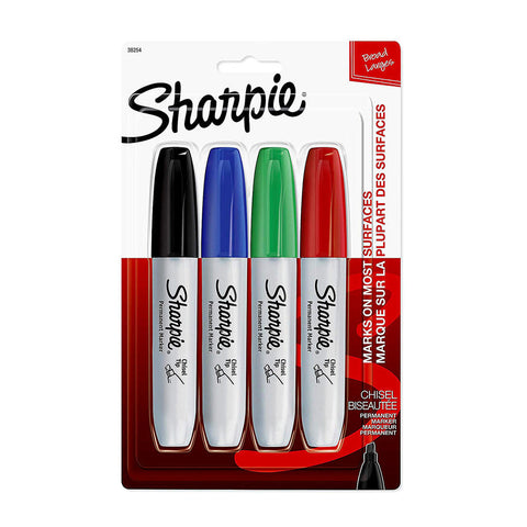 Sharpie Large Chisel Tip Permanent Markers- Pack of 4, Assorted