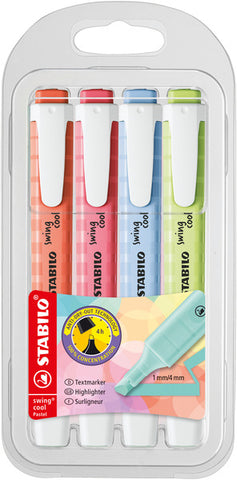 Stabilo Cool Swing Highlighters, Pastel, 4/Pack